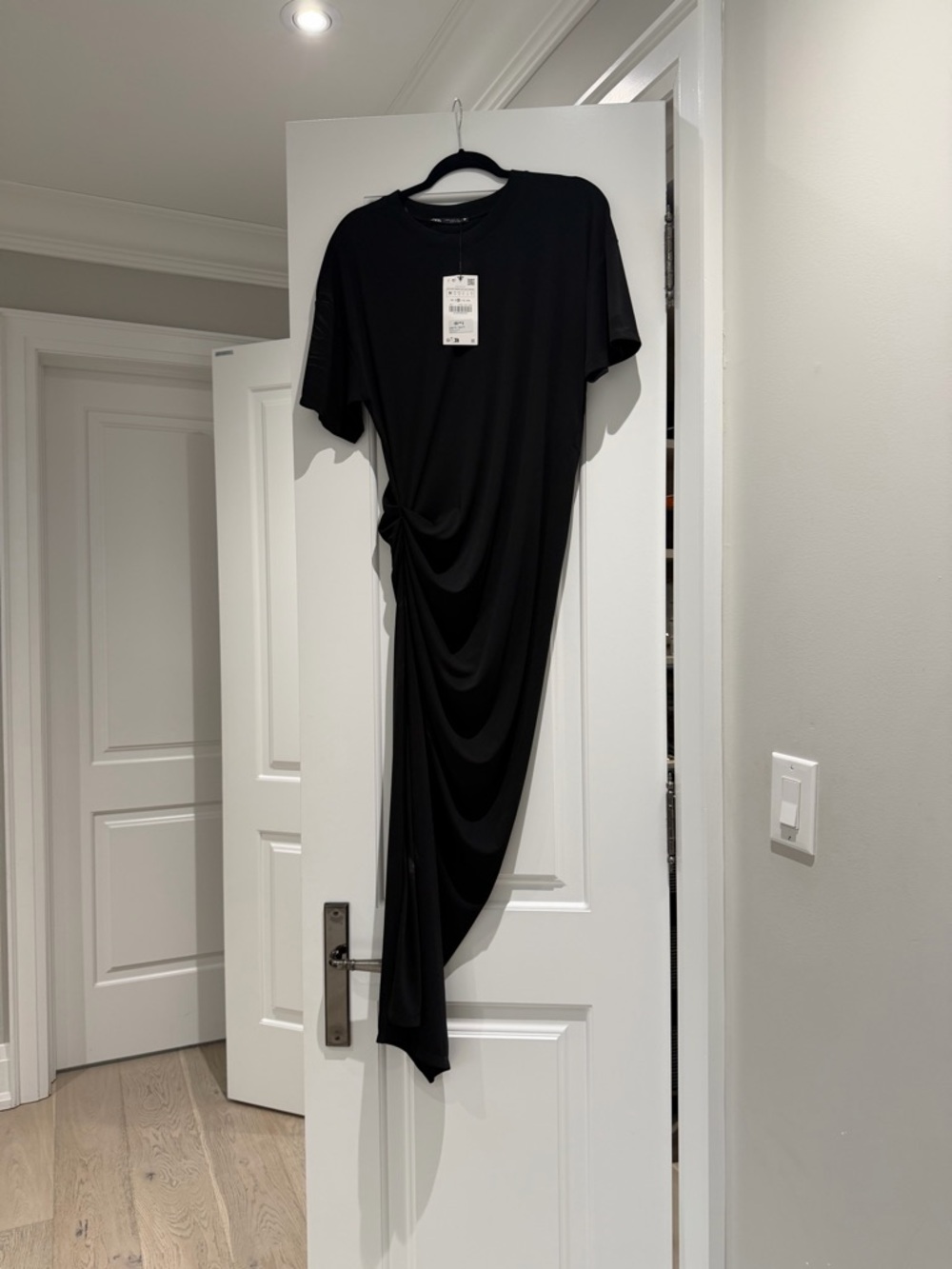 Zara Black Asymmetrical Knot-Detail Women's Dress